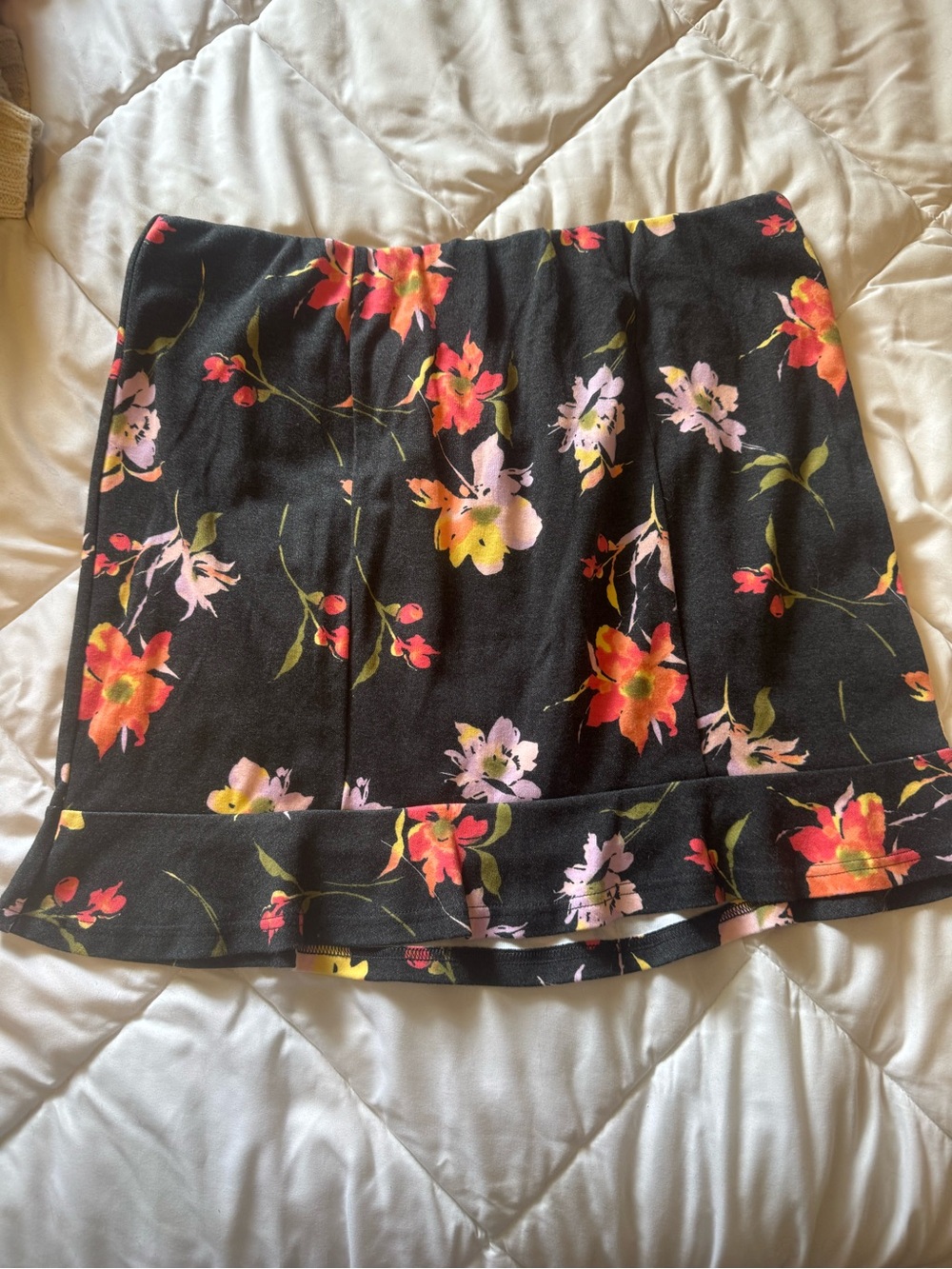 SO Black Mini Skirt with Pink and Orange Floral Print